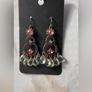 Pink and green chandelier earrings